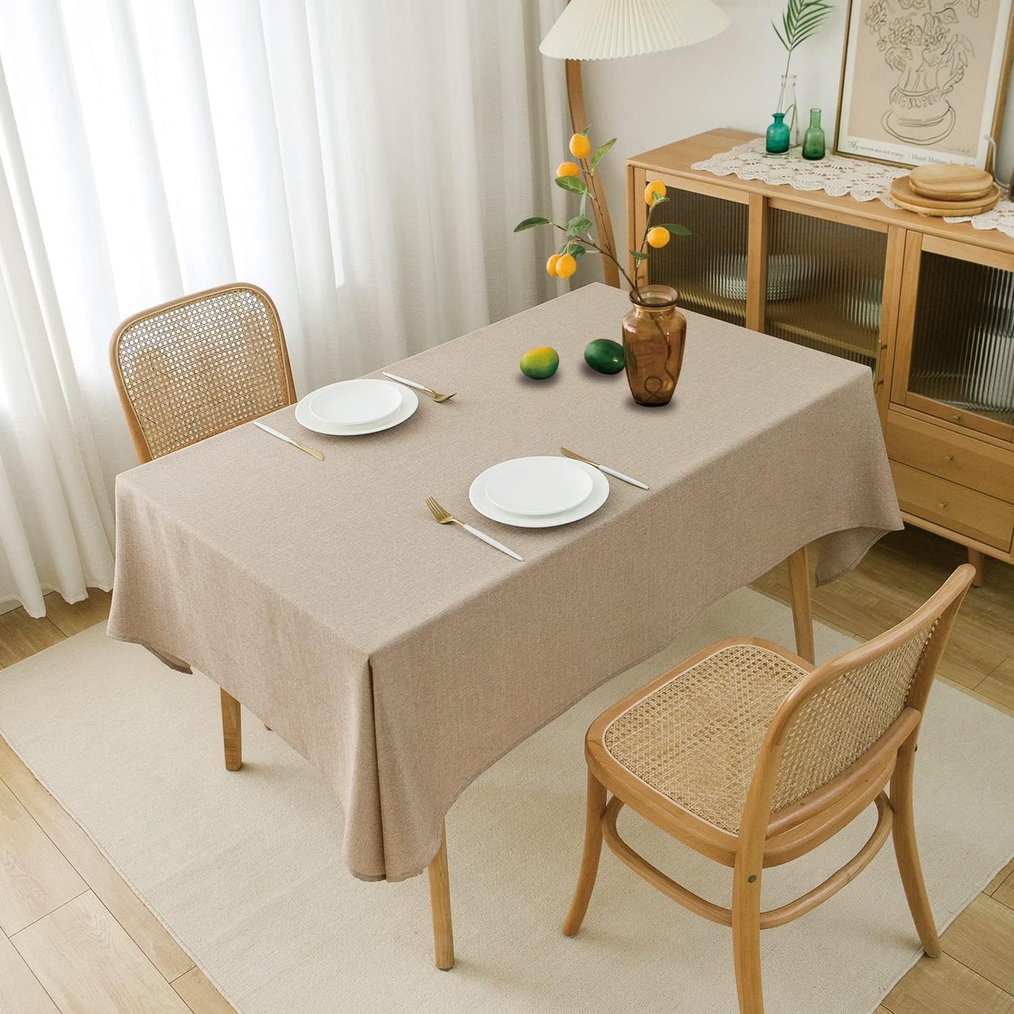 NLMUVW Linen Tablecloth Rectangle 90 Inch Burlap Rustic Textured Table Cloth Water Resistant Farmhouse Table Cover for Kitchen Dining Coffee, 54 x 90 Inch