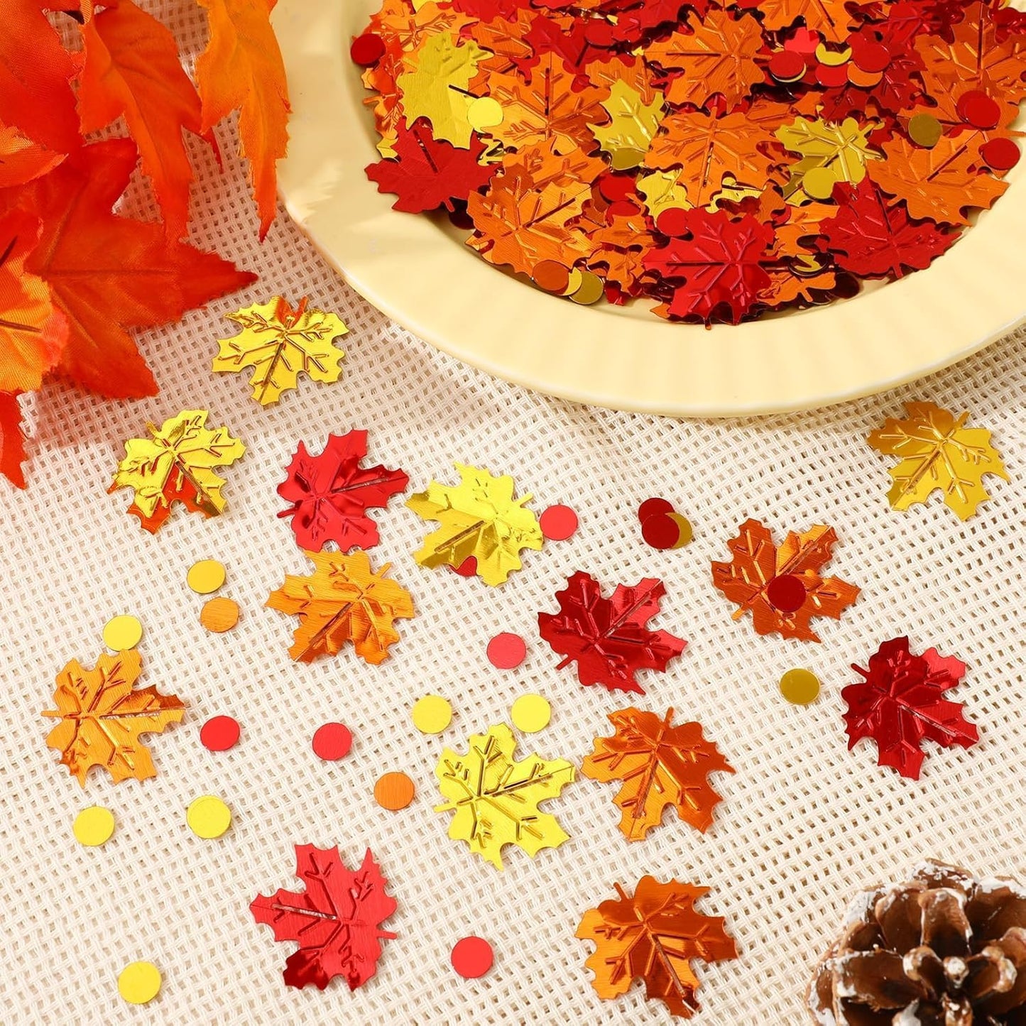 MARFOREVER Maple Leaf Fall Confetti, Thanksgiving Metallic Foil Confetti Autumn Leaves Sequins Sprinkles Table Scatter Centerpiece for Fall Thanksgiving Party Supplies Decorations