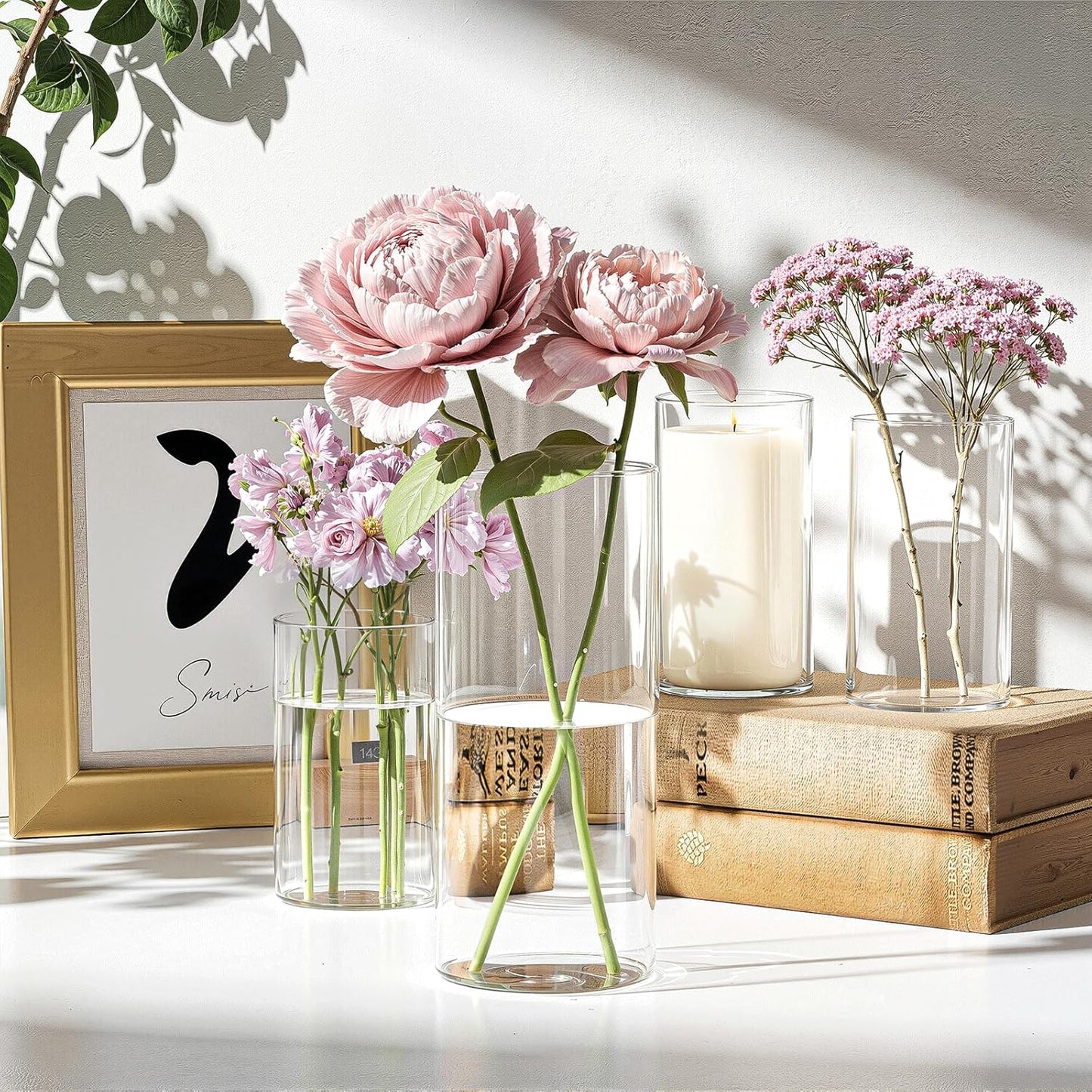 15 Pack Glass Cylinder Vase for Centerpieces, Clear Flower Glass Vases for Wedding Decorations, Hurricane Floating Candle, Holder for Table Centerpiece Wedding Home Décor