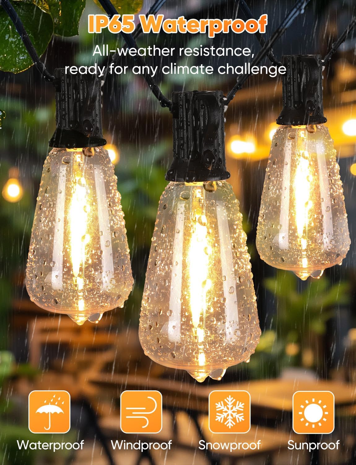 Brightever LED Outdoor String Lights with Remote, 100FT Commercial Grade Waterproof Outdoor Patio Lights, 30+2 ST38 Dimmable Edison Bulbs, 2700K Warm White Rope Light for Outside, Low Voltage 24V