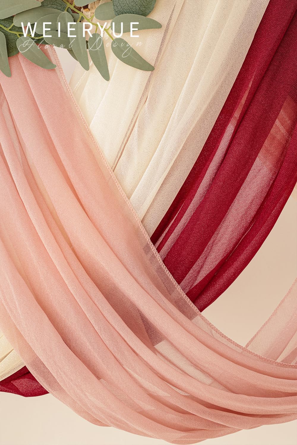 Deluxe Wine Red Artificial Wedding Arch Flowers with Drapes Kit-Pack of 5, 2pcs Flower Arrangements 3pcs Hanging Valance Red Ceremony Arbor Reception Backdrop Rose Floral Decorations.