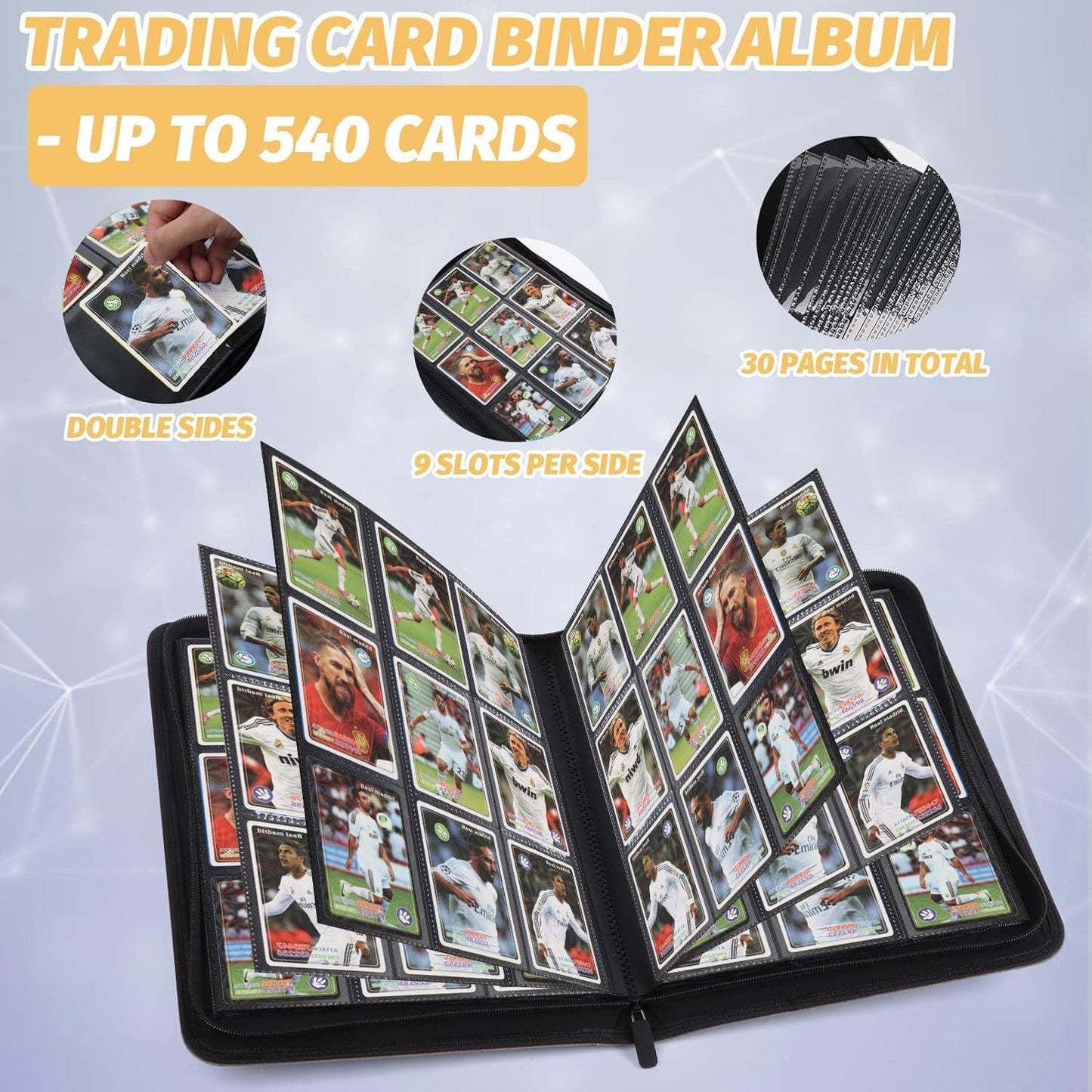 Trading Card Binder, Card Collection Binder with 540 Side Loading Pockets, 9 Pocket Album Folder for TGC,MTG, Baseball Cards, Yugioh (Blue)