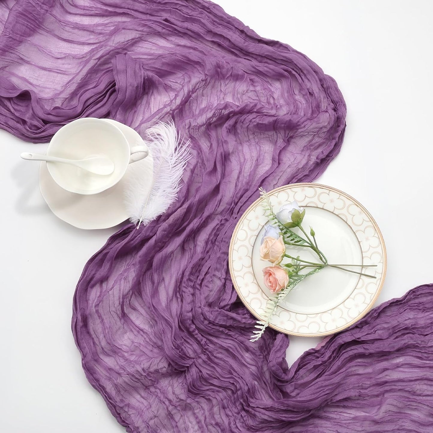 12 Pack Purple Cheesecloth Table Runner 10ft Boho Gauze Fabric Cheese Cloth Table Runner 35 x 120 Inch Rustic Sheer Runner for Romantic Wedding Decor Baby Shower Party Table Centerpiece Decoration