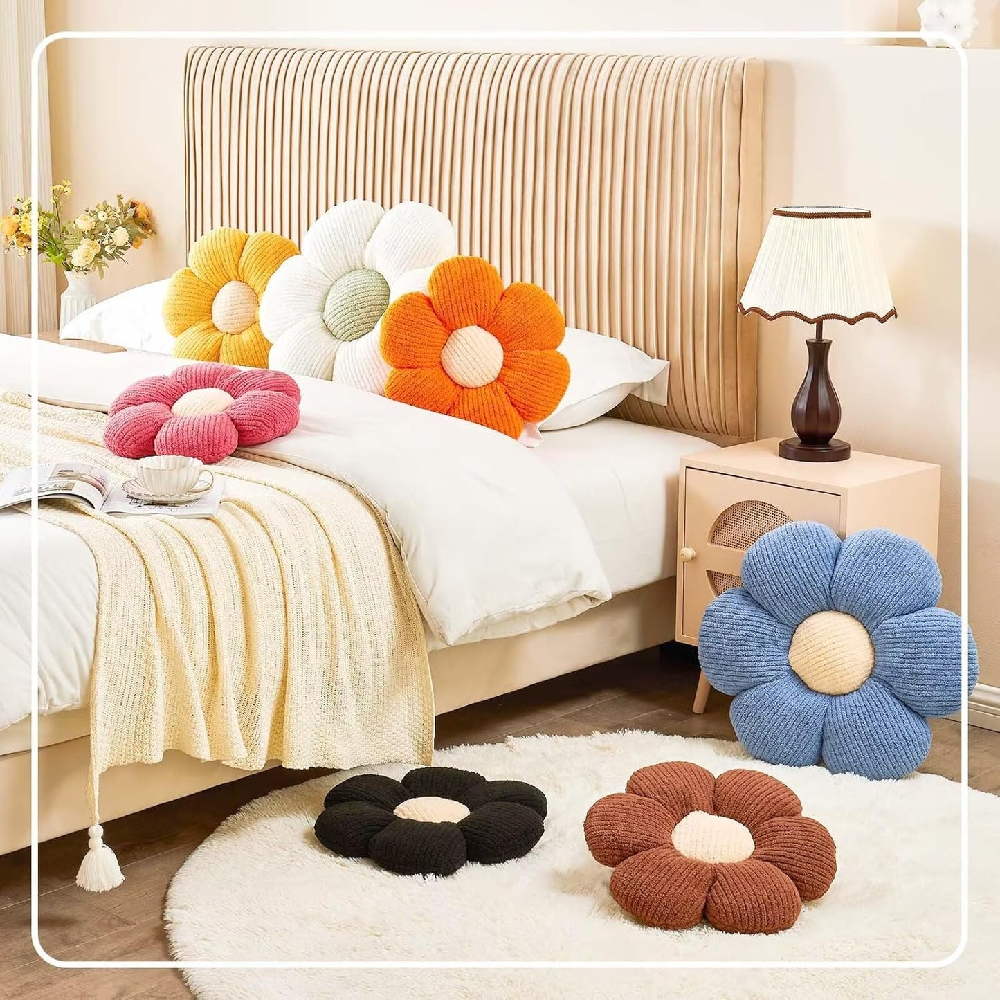 Flower Throw Pillow, Soft White 14.9" Shaped Floor Pillow for Home Decor, Cute Aesthetic Plush Decorative Pillows for Bed, Sofa, Couch