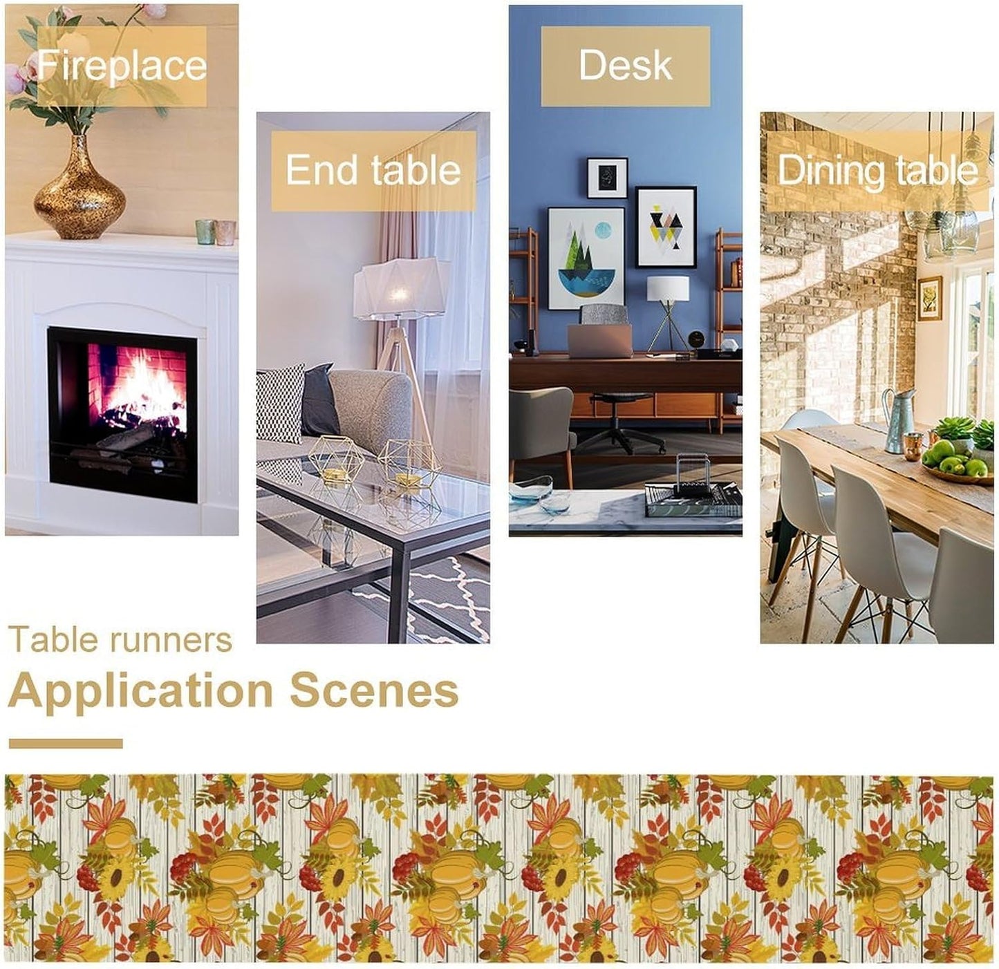 Autumn Table Runner,Seasonal Pumpkins Thanksgiving Kitchen Dining Table Decoration for Home Party Decor 13x120 Inch