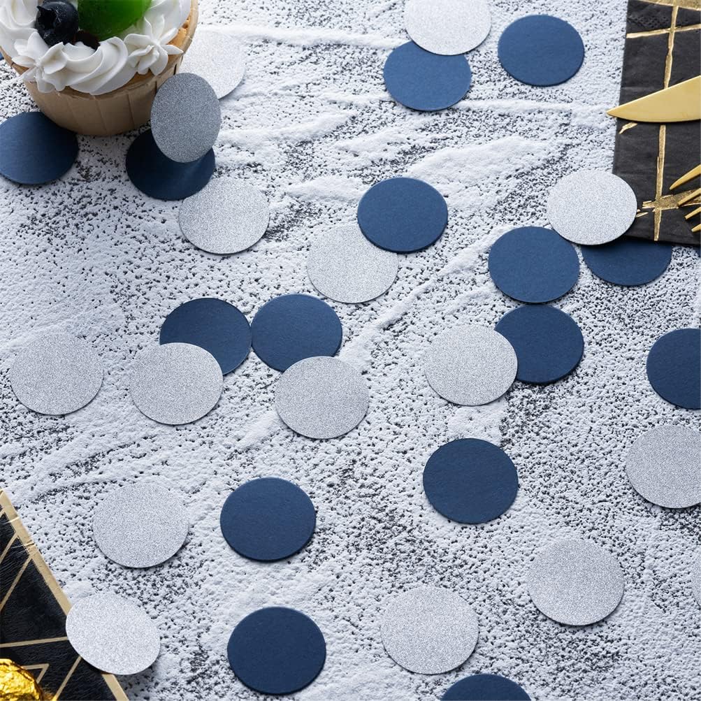 Silver and Blue Confetti Table Decoration for Birthday Graduation Retirement Theme Party,1.2 inch in Diameter,200 Counts