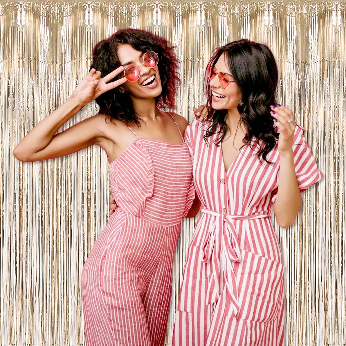 3 Pack Champagne Gold Foil Fringe Curtains Backdrop, 3.28 x 9.8 Ft Metallic Streamers Tinsel Curtains Background for Photo Booth, Birthday, Halloween, Christmas, New Year Party Decorations