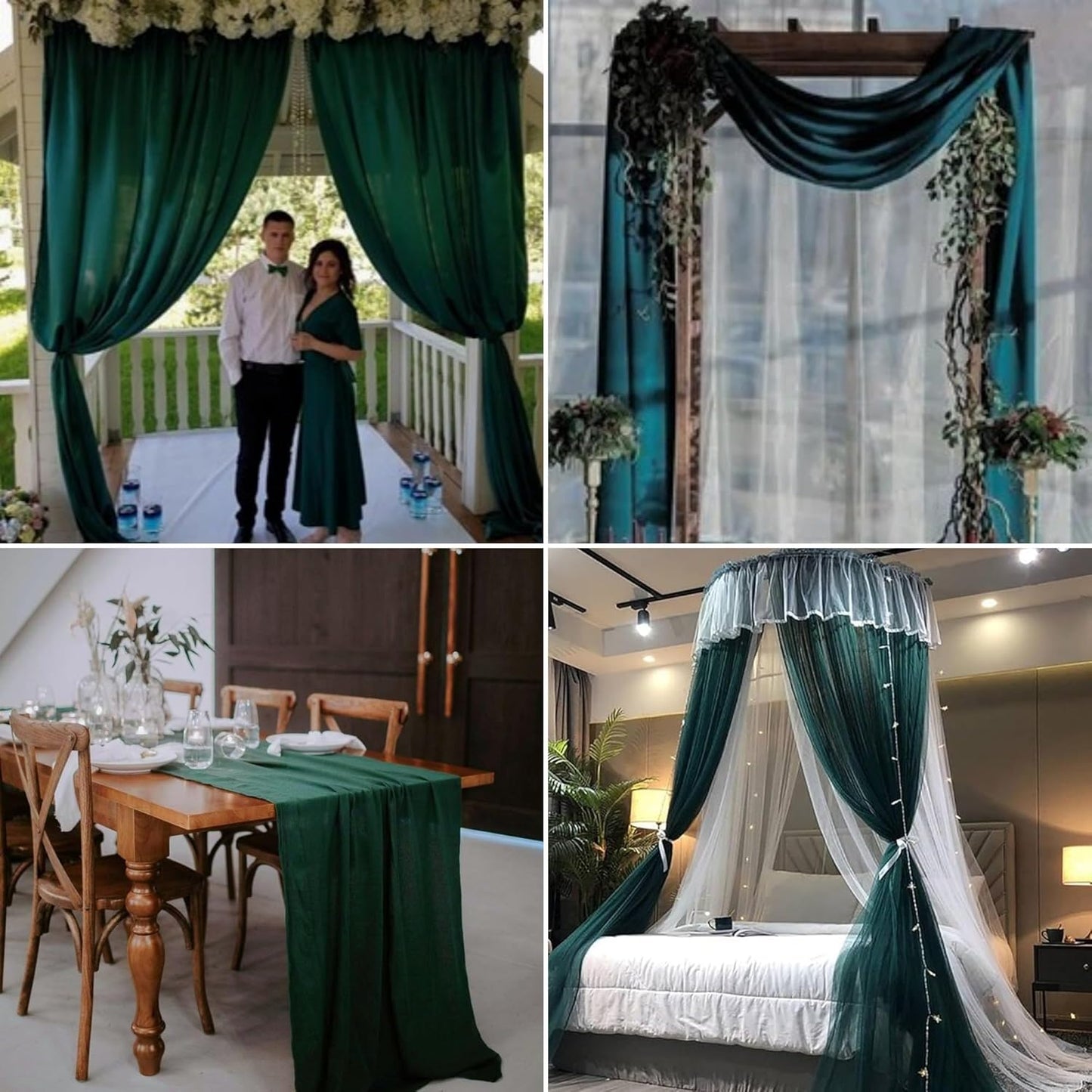 4 Panels Wedding Arch Draping Fabric 28" x 20 Ft Chiffon Wedding Arch Drapes Chiffon Fabric Drape Sheer Backdrop Curtain for Nuptials Party Ceremony Birthday Reception Backdrop Decor(Emerald Green)
