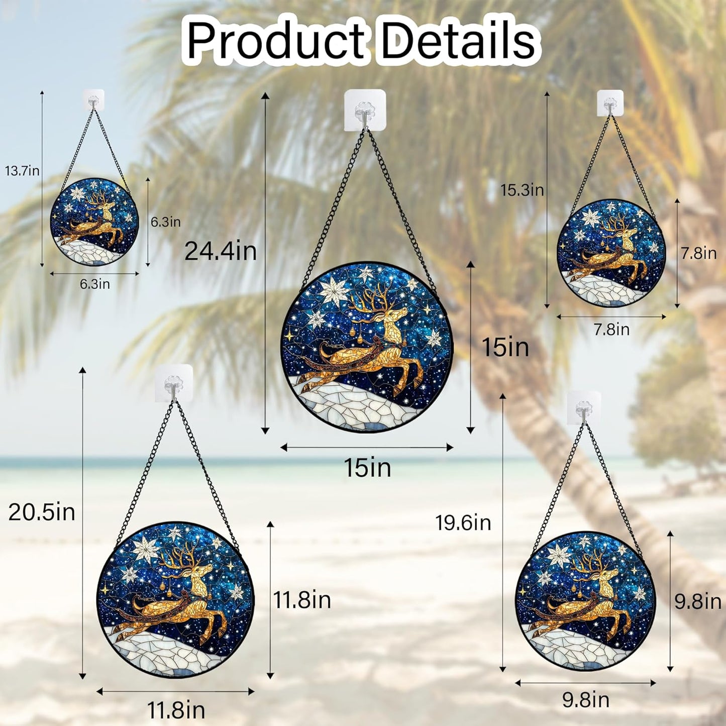 Stained Glass Window Hanging - Reindeer Blue Starry Sky Suncatcher for Doors Home Christmas Decoration Winter Sun Catcher Thanksgiving New Year Birthday Gifts for Women Men Mom Nana 7.8 in