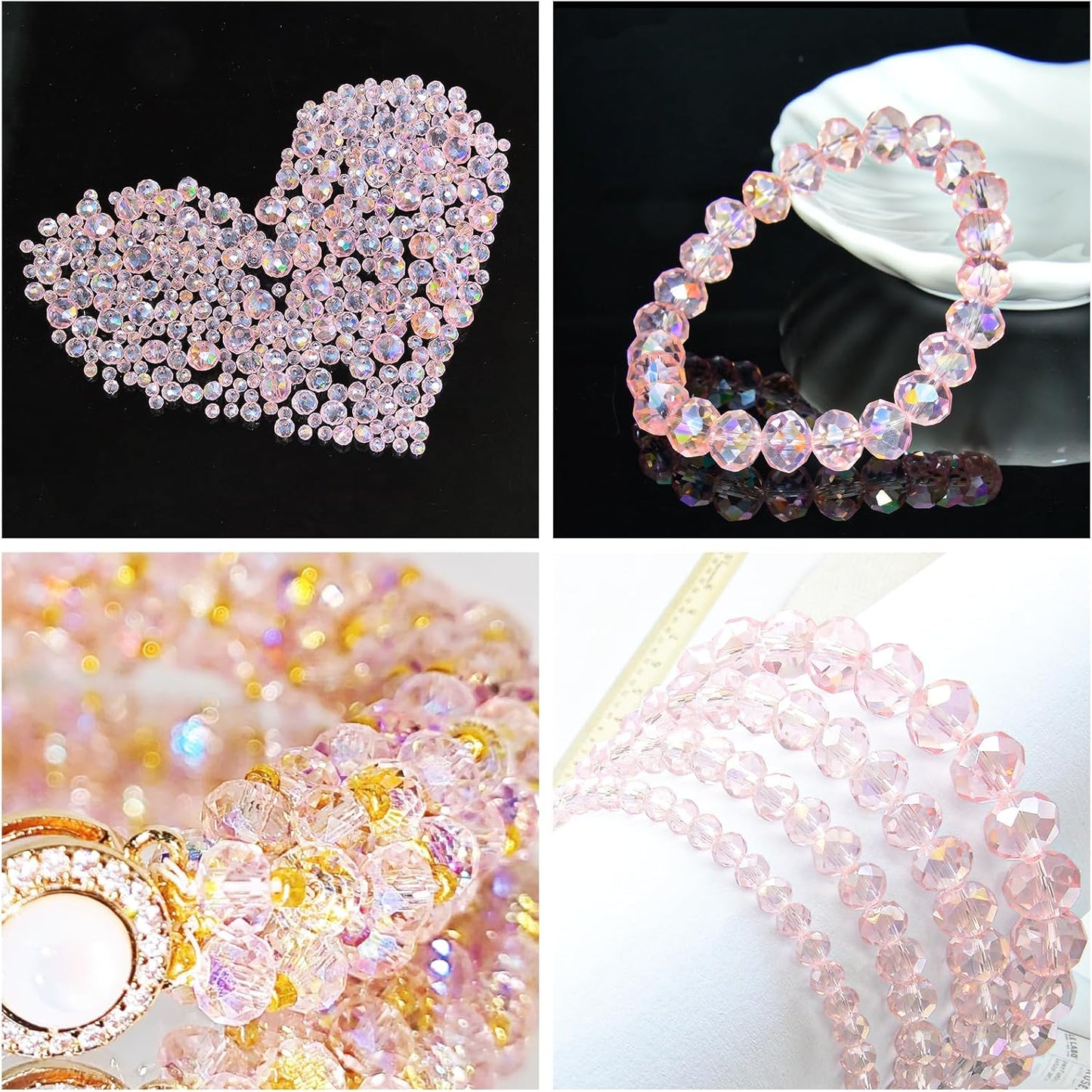 1200Pcs 4mm Crystal Glass Beads for Jewelry Making Beads for Bracelets Necklace Pendants Making Supplies(Pink)