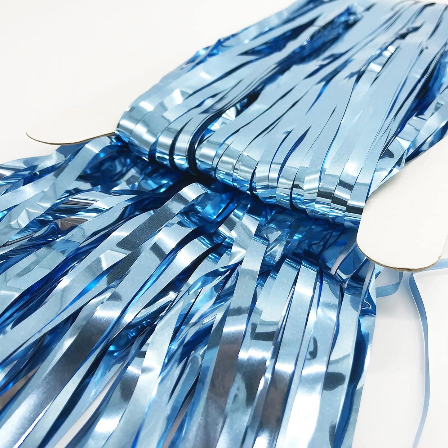 2 Pcs Light Blue Metallic Tinsel Foil Fringe Curtains Backdrop, 3.28 ft x 6.56 ft Streamers for Birthday Wedding Engagement Bachelorette Party Photo Booth Bridal Shower Baby Shower Decoration Supplies