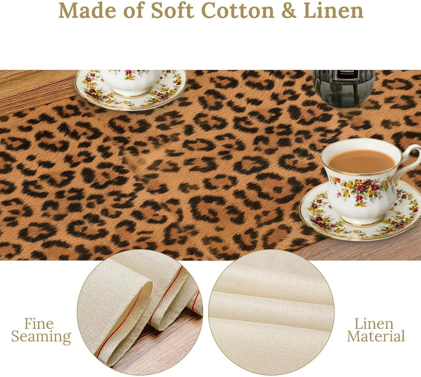 Leopard Print Table Runner Wildlife Vintage Cheetah Fur Spot Animal Skin Spots Pattern Table Cloth for Garden Farmhouse Wedding Party Vacation Dinner Home Decoration, 13x108 Inch