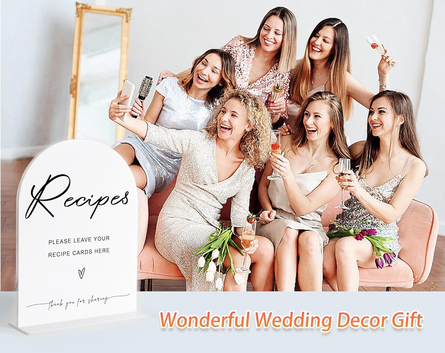 Leave Your Recipe Card Sign, White Arch Acrylic Wedding Sign, Recipe Cards for Bridal Shower, Bridal Shower Decor, Wedding Reception Decorations, Centerpiece Table Decorations Party for Bride-8