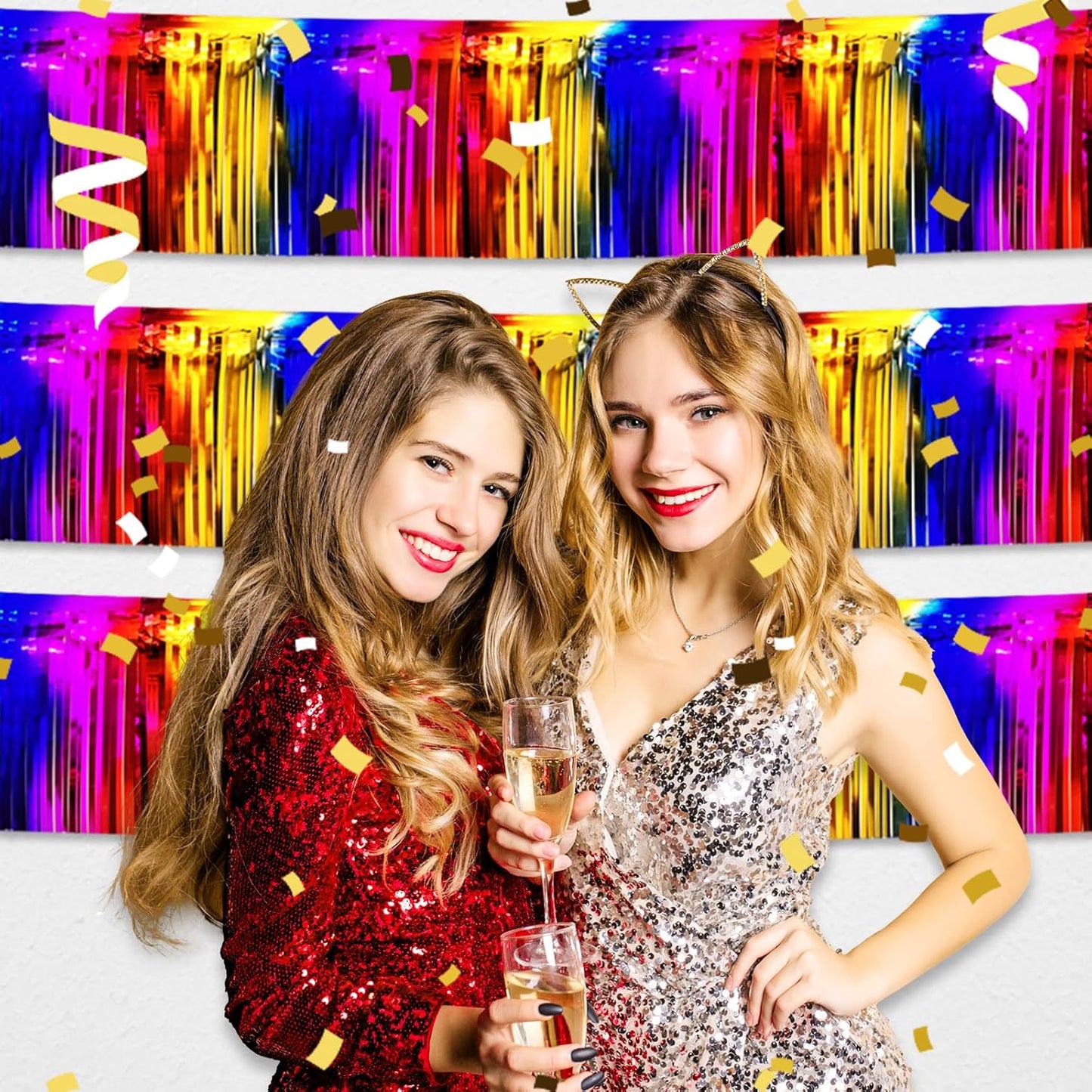 3 Pack 10 Long Rainbow Metallic Foil Fringe Garland Wall Hanging Tassle Banner, Mother's Day, Easter, Parade Floats, Birthday, Theme Party, Wedding Party Decorations