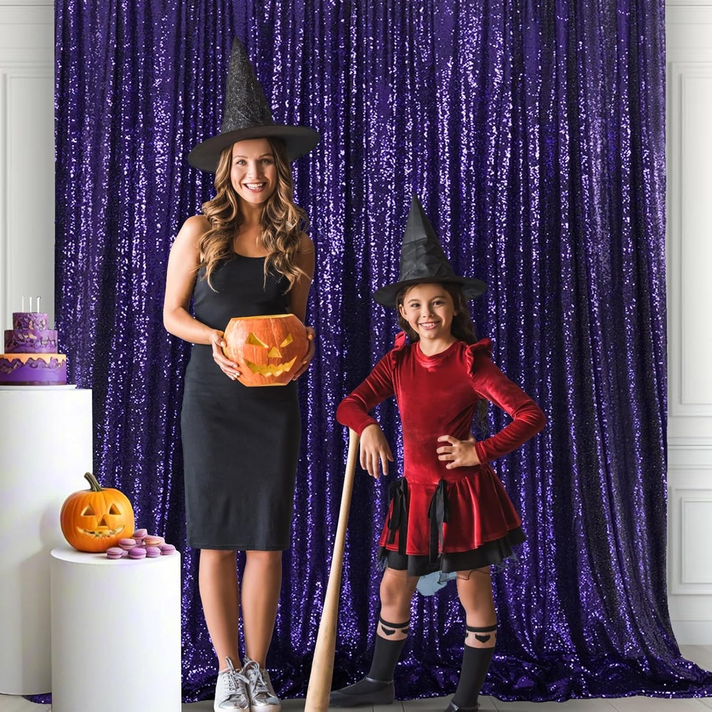 Eternal Beauty Purple Sequin Backdrop, 20x10 Ft Halloween Glitter Background Curtains for Shimmer Photography Party Wedding Birthday Back Drop Decor