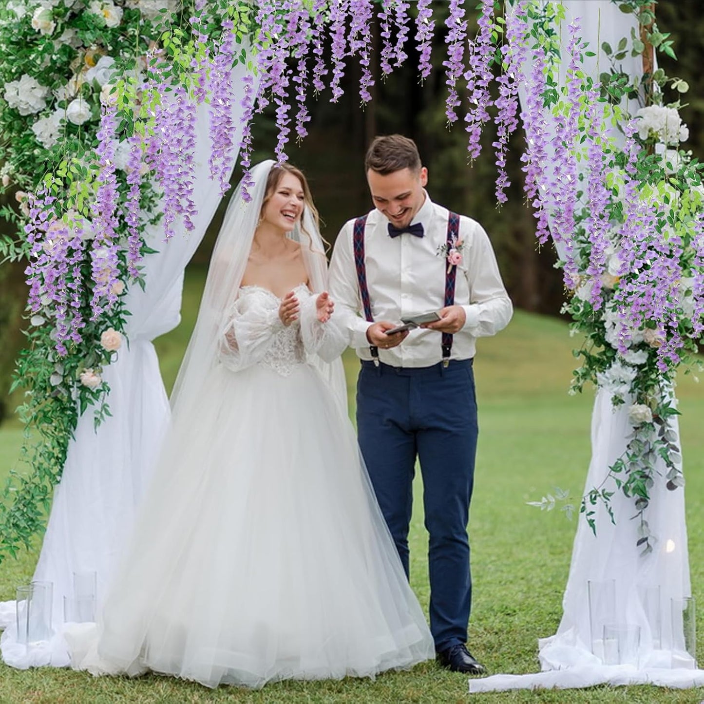 12 Pack Light Purple Wisteria Hanging Flowers, 3.44 Ft Fake Hanging Flowers, Artificial Wisteria Garland Vines for Wedding Room Backdrop Outdoor Patio Garden Decoration