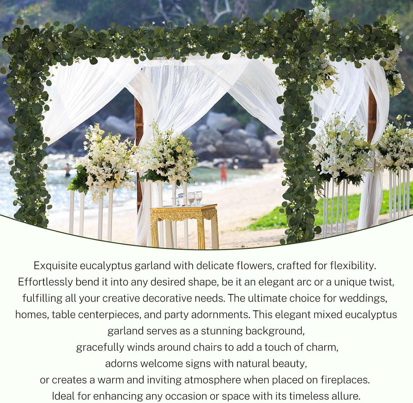 Eucalyptus Garland, 2 Packs 6FTGreen Flower Garland Decor, Artificial Faux Eucalyptus Leaves Greenery Vines for Table Runner Wedding Bedroom Mantle Centerpieces Backdrop Decorations