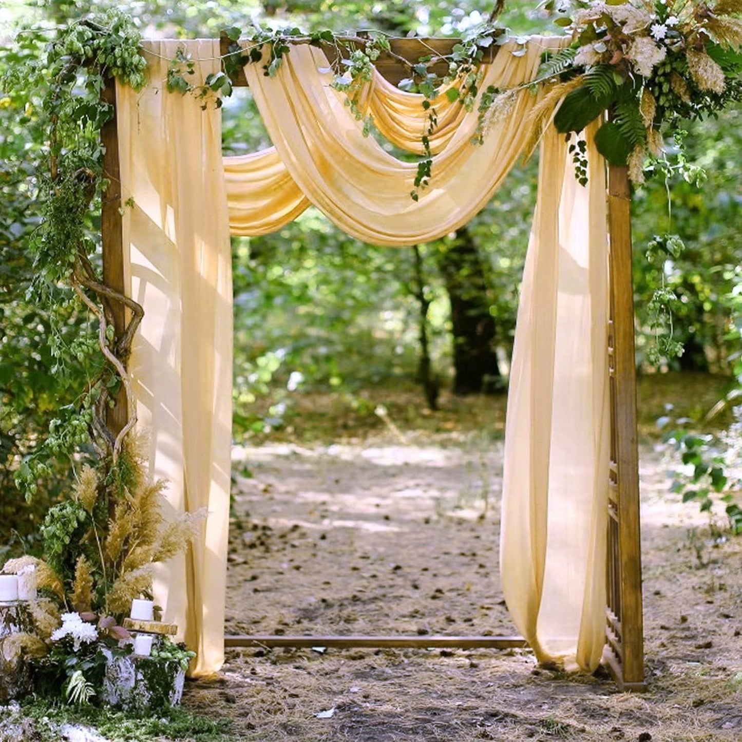 2 Panels Wedding Arch Draping Fabric Champagne Sheer Backdrop Curtain Arch Drape for Wedding Ceremony Reception,Bridal Shower Party Decorations 28" X 19ft