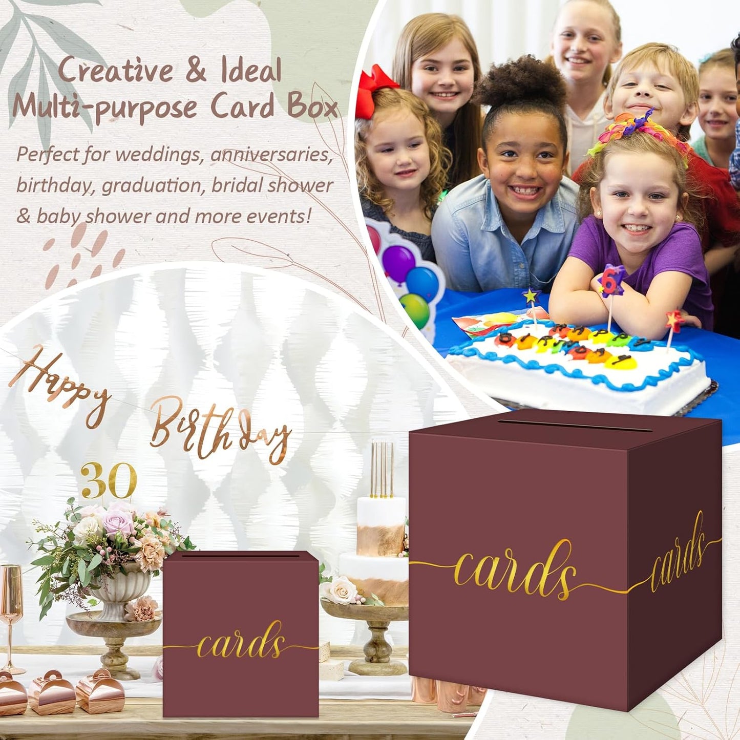 QIKSION Maroon Graduation Card Box, Gold Foil Gift Card Box for Graduation, Party, Wedding Reception, Birthday, Baby Shower, Raffle