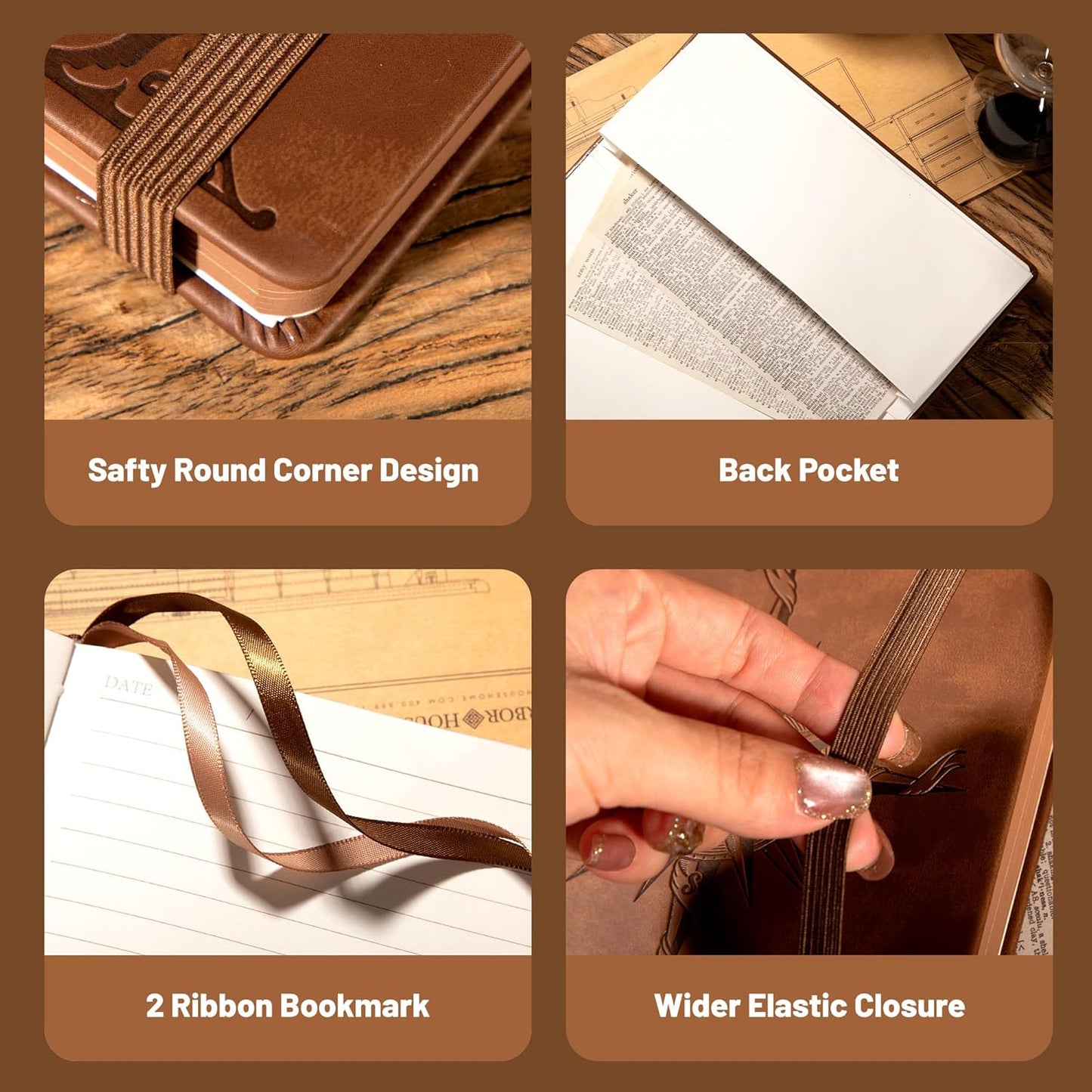 CAGIE Compass Leather Notebook Journal for Men, 100 GSM 288 Pages Lined Journals for Writing, A5 Hardcover Journaling Notebooks Gift Set with Pen for Travel Office Daily Writing