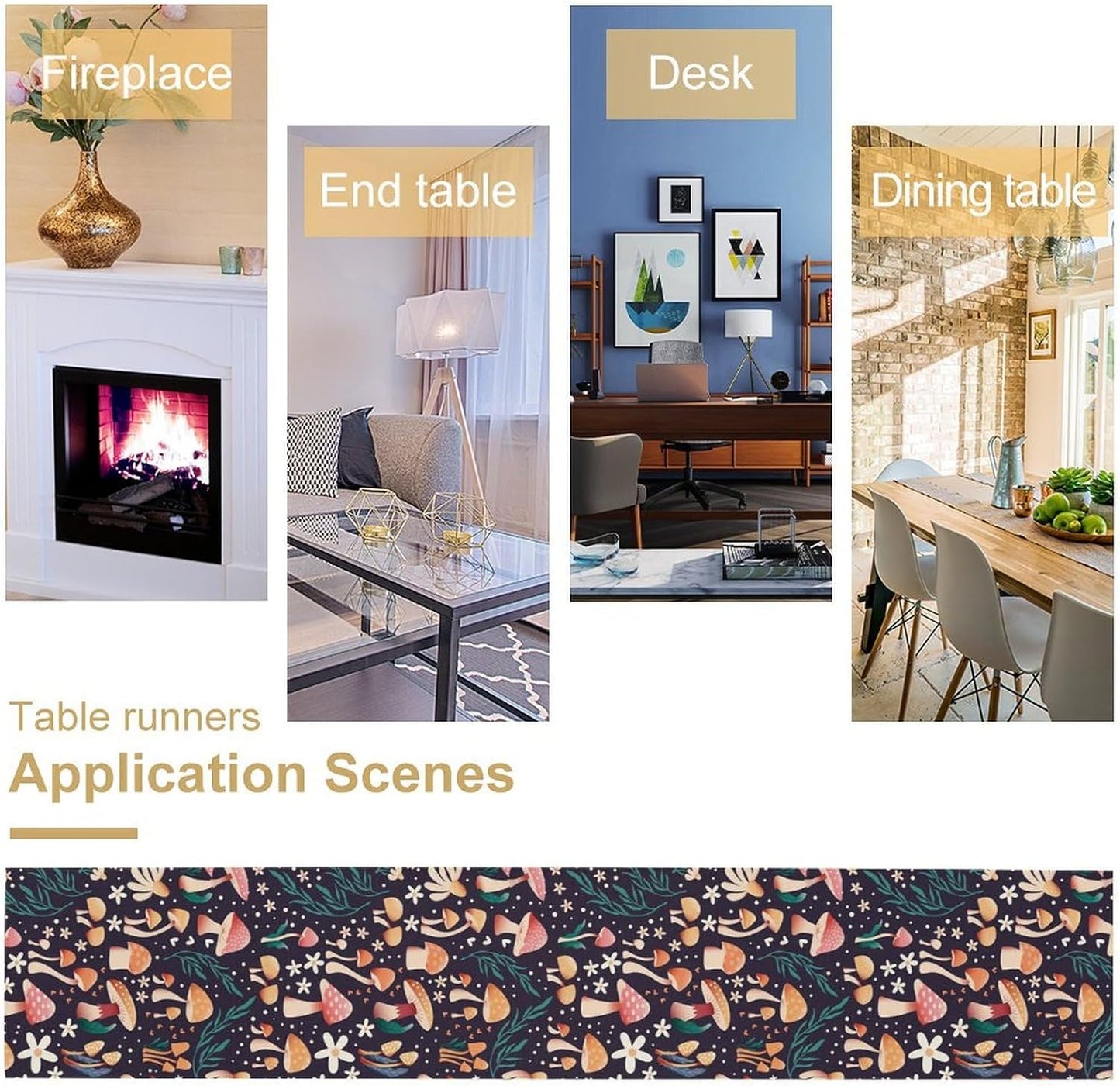 Mushroom Table Runner,Retro Forest Plant Table Cloth Farmhouse Kitchen Dining Table Decoration for Home Party Decor 13x36 Inch