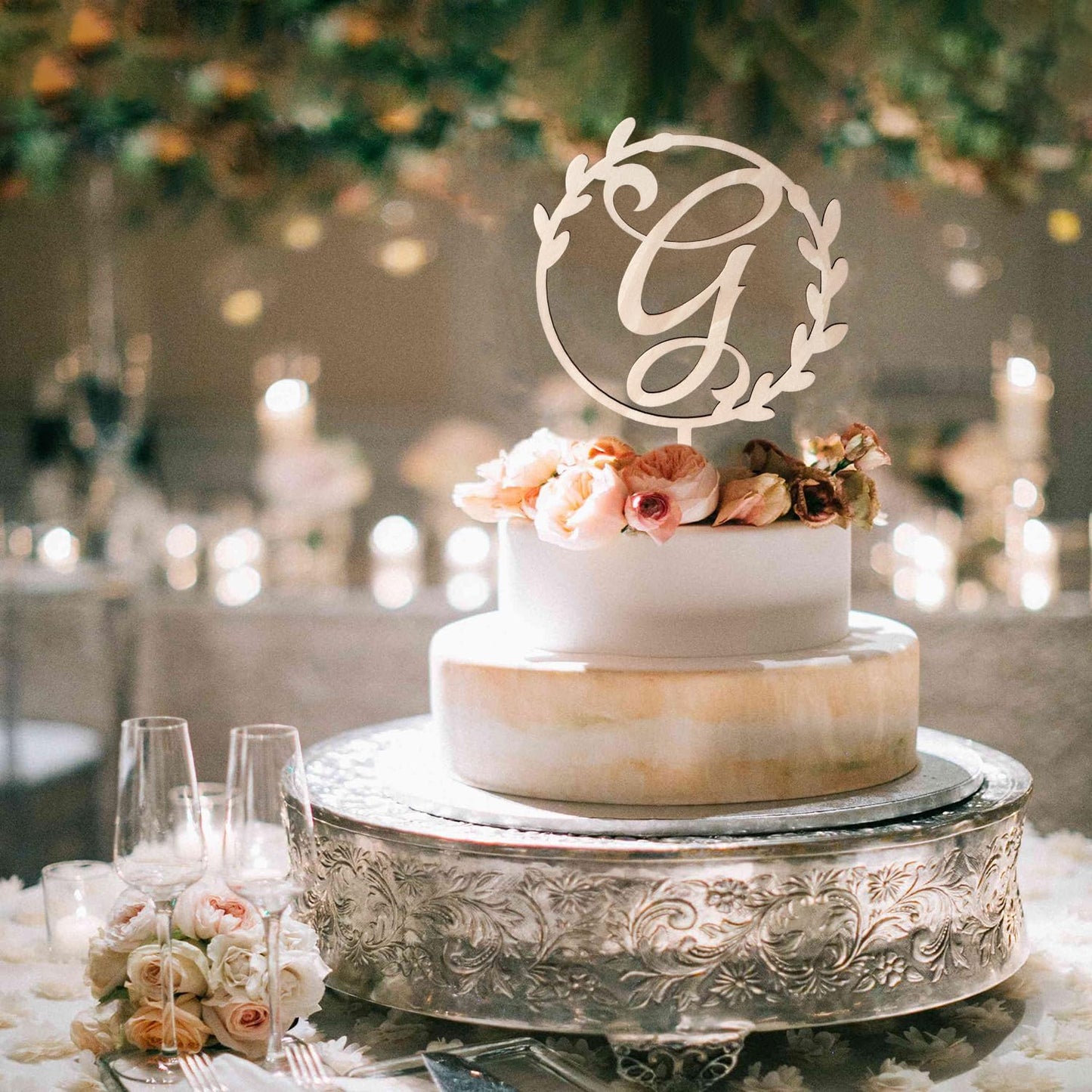 LINGTEER Personalized Inital Letter G Wooden Cake Topper Perfect for Birthday Rustic Wedding Anniversary Party Keepsake Decoration