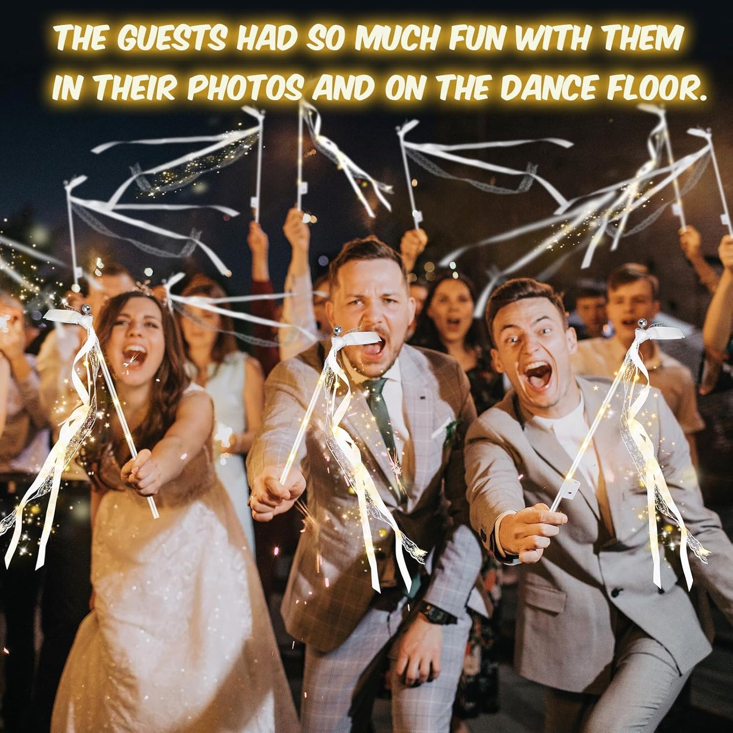 100PCS Light up Wands for wedding, Wedding Wands Streamers with 3 Colorful Flashing Modes, Fairy Wands, LED Silk Fairy Wand with Bells for Wedding, New Year, Thanksgiving, Concert