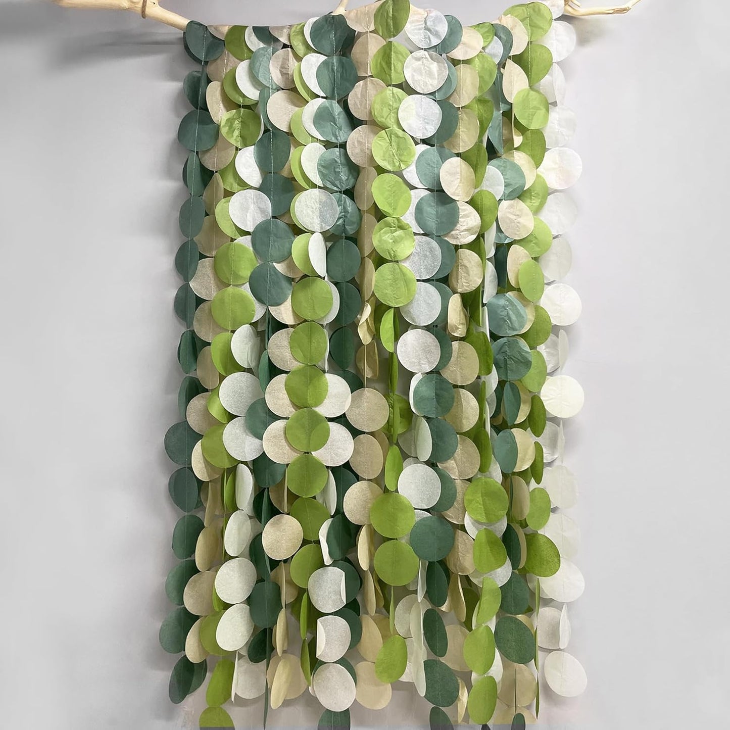 205 Ft Sage Green Party Decorations Oilve Green and Beige Circle Dot Backdrop Garland Tissue Paper Polka Dots Hanging Streamer for Baby Shower Birthday Wedding Engagement Bachelorette Party Supplies