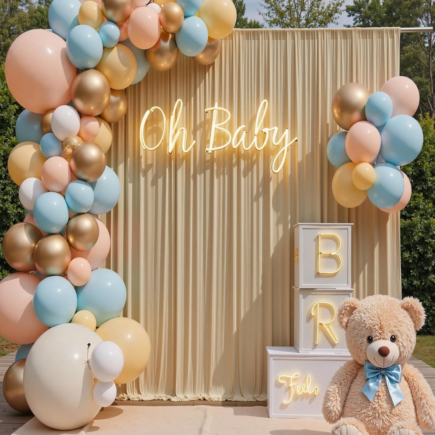 40×14 ft Wrinkle Free Beige Backdrop Curtain for Weddings Parties, 8 Panels 14ft Silky Polyester Wedding Drapes Backdrop Photo Back Drop Cloth for Birthday Baby Shower Photography Backgrounds