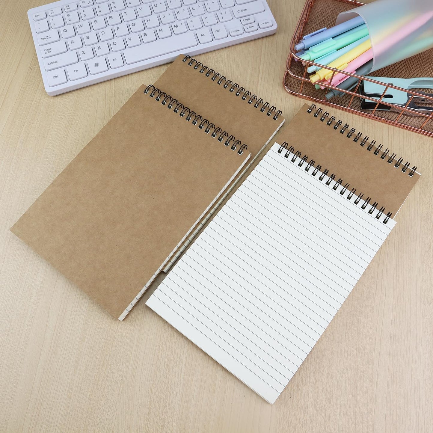 4 Pcs Top Bound Spiral Notebook,8.3 inch x 5.8 inch,60 Sheet,7mm College Ruled Paper,A5 Spiral Note Pads Memo Lined Notebook Journal for School and Office Supplies (Kraft)