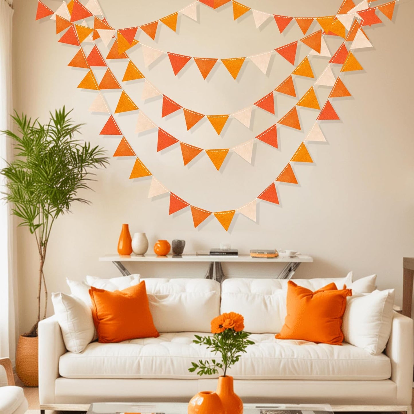 Orange Party Decorations - Ombre Felt Hanging Triangle Mini Bunting Pennant Banner Flag for Birthday Wedding Baby Shower Fall Autumn Thanksgiving Harvest Party Classroom Nursery Decor