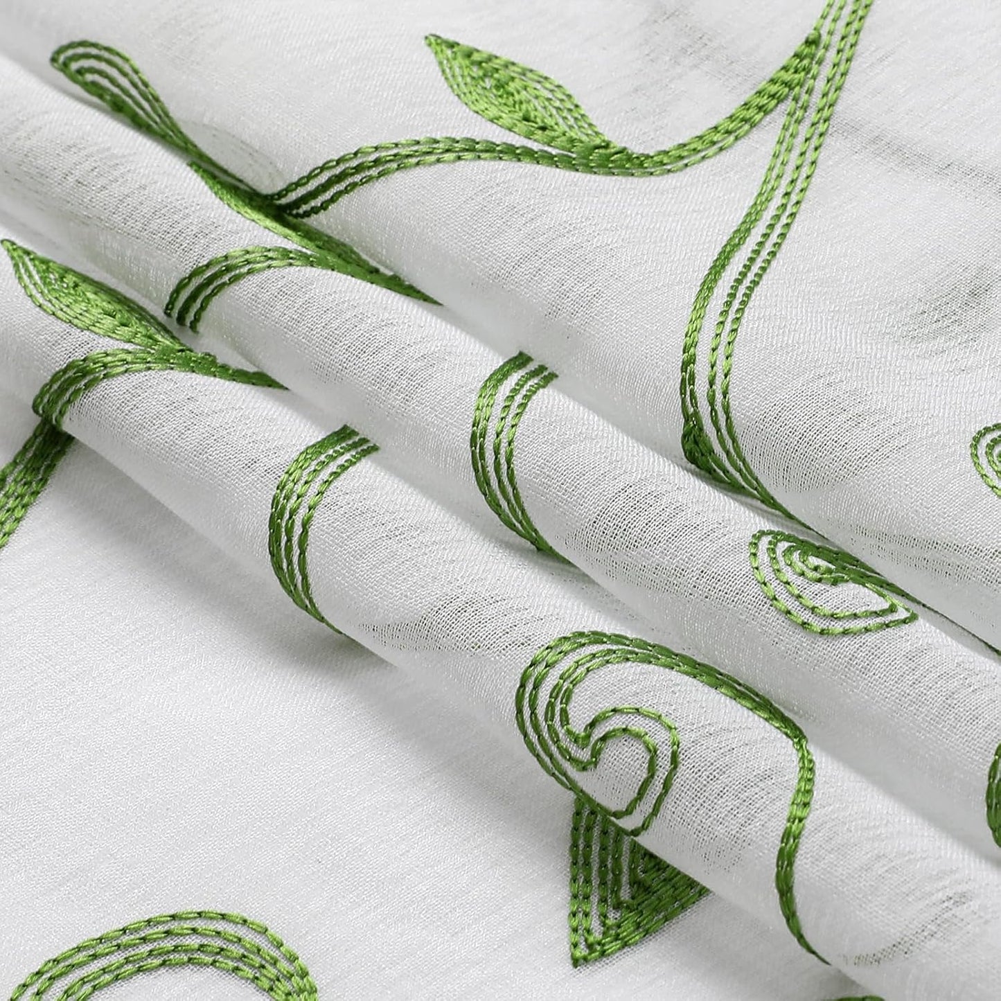 VISIONTEX Sheer Voile Curtain Valances, Decorative Leaves Embroidered, Rod Pocket Window Treatment for Kitchen/Rustic Bedroom/Living Room (54 x 16 Inch,1 Panel)