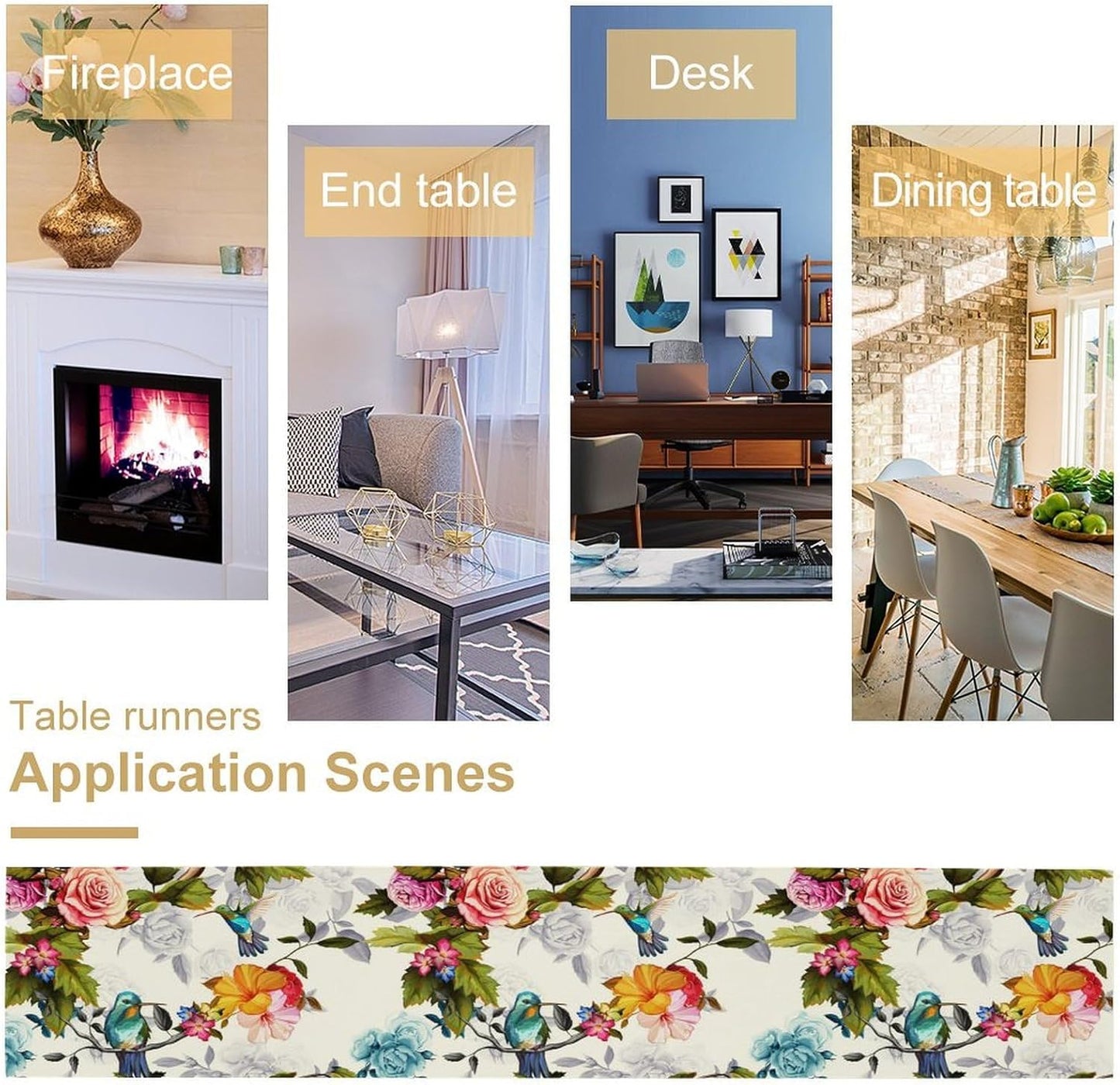 Hummingbird Table Runner,Vintage Floral Country Style Table Cloth Home Kitchen Restaurant Party Decoration 13x108 Inch