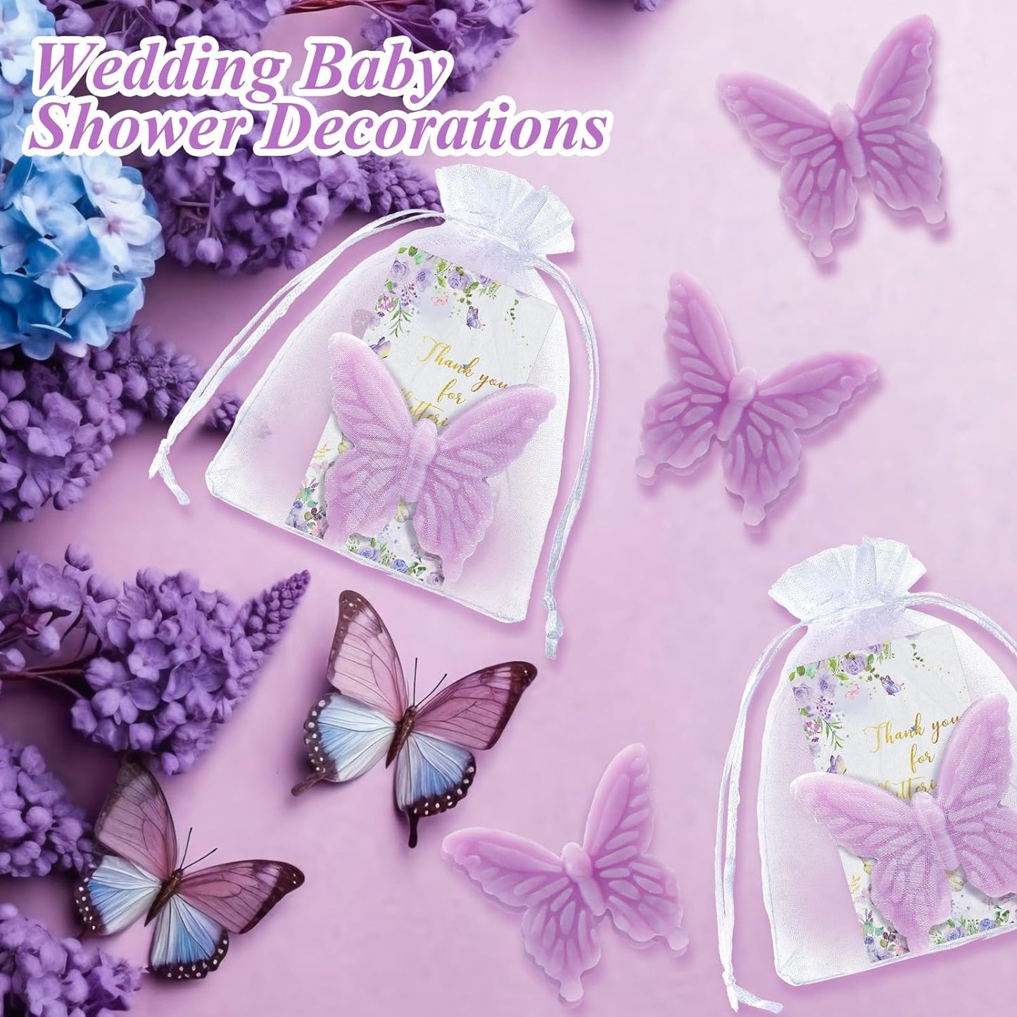Dunzy 100 Set Butterfly Theme Baby Shower Favors for Guests Butterfly Soap Favors with Thanks You Cards Gift Bags Gender Reveal Baptism Party Decorations Wedding Bridal Souvenirs (Purple)