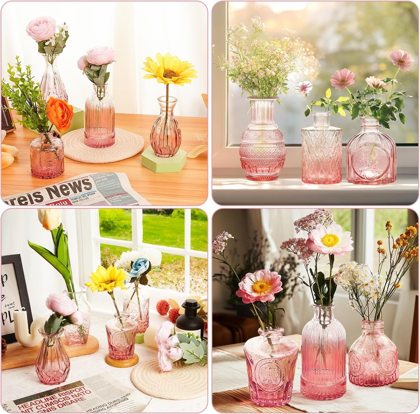 Glass Bud Vase Set of 12,Small Flower Vases in Bulk,Pink Mini Vintage Vase for Home Centerpiece, Parties, Wedding Decoration for Home Centerpiece, Parties, Wedding Decoration(12)
