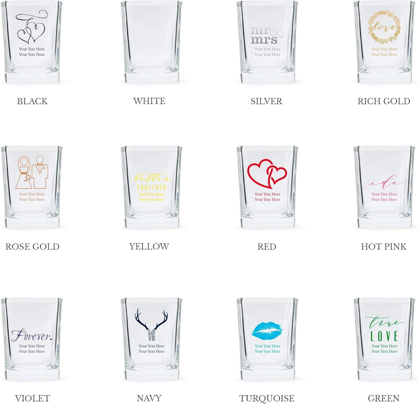 WEDDINGSTAR Personalized 2oz Square Shot Glass Customizable Full Color Print - 72 pack