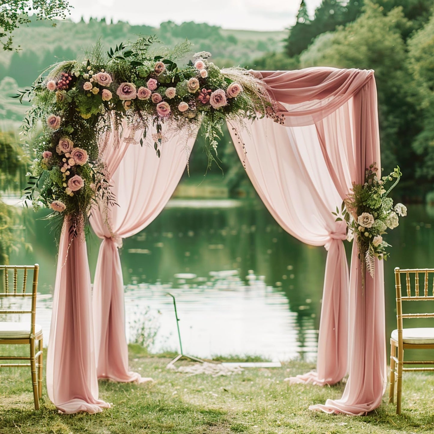 Wokceer Wedding Arch Draping Fabric 6 Panels 28.7" x 20FT Dusty Rose Drapes Sheer Fabric Backdrop Arch Draping Fabric for Wedding Ceremony Birthday Party Bridal Shower Decoration