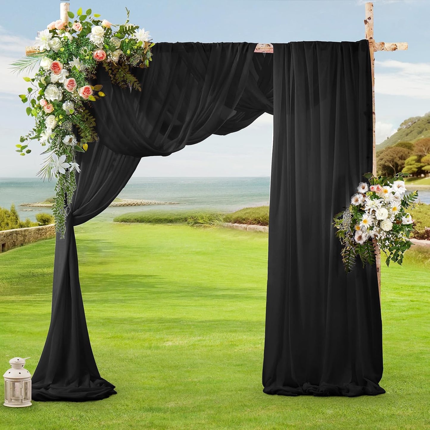 SiinvdaBZX 2 Panels Wedding Arch Draping Fabric 30" x 240" Black Polyester Chiffon Fabric for Multiple Occasions