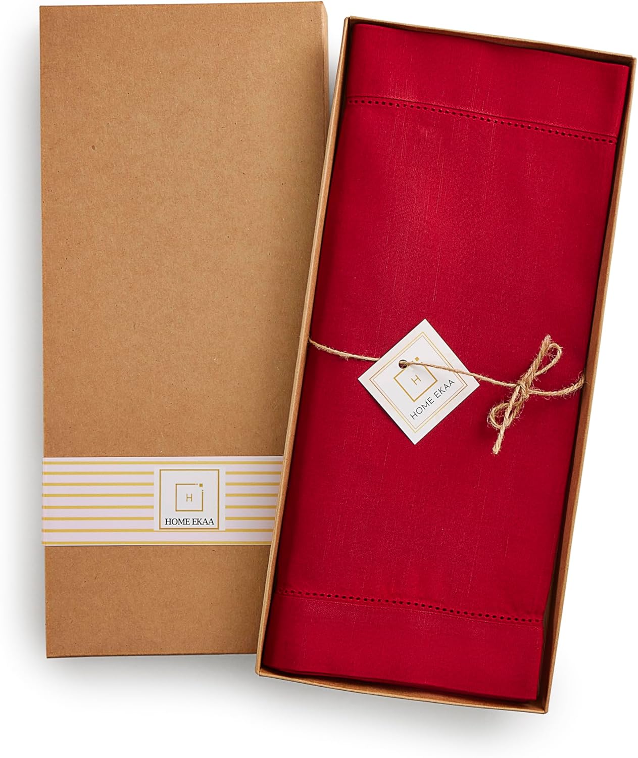 Red Table Runner 36 Inch – Cotton Linen Hemstitch Farmhouse Table Runner 14x36 – Washable Fabric for Dining, Fall, Halloween, Thanksgiving, Spring, Summer, Wedding, Everyday Décor – Serena