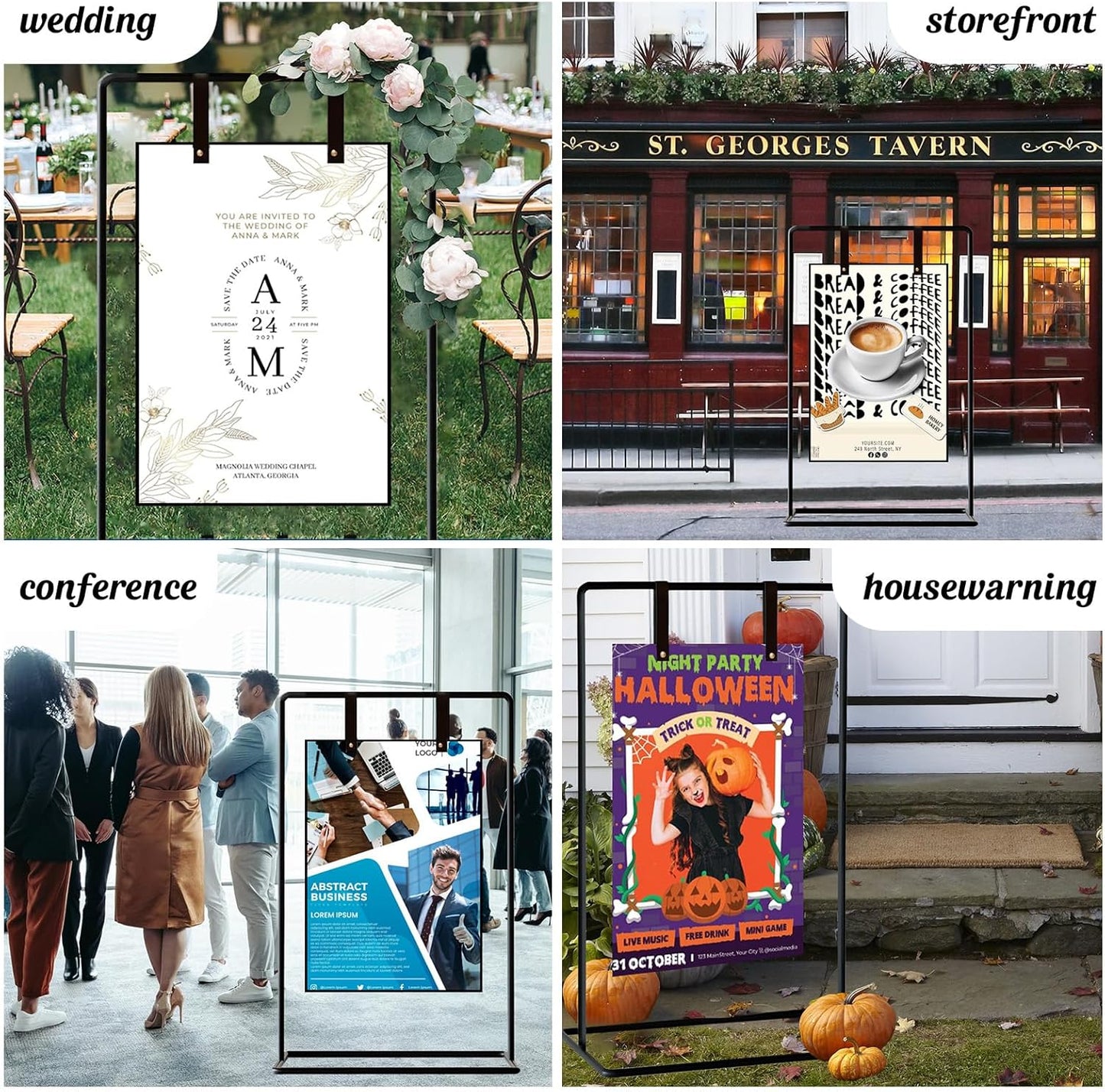 Wedding Welcome Sign Stand, 54" Adjustable Heavy Duty Metal Easel for Welcome Signs, Seating Charts & Posters - Display Holder for Wedding & Event Decor w/Leather Straps