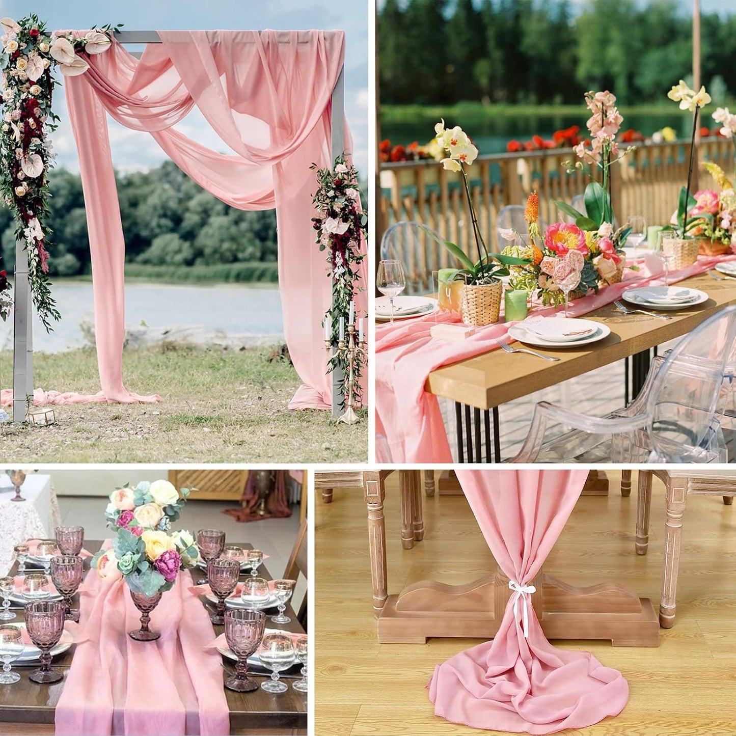 10 Pack 10ft Baby Pink Chiffon Table Runners Wedding Table Runner Sheer Romantic Tulle Table Runner for Christmas Wedding Bridal Tea Party Baby Shower Birthday Party Table Decorations(120 x 12 in)