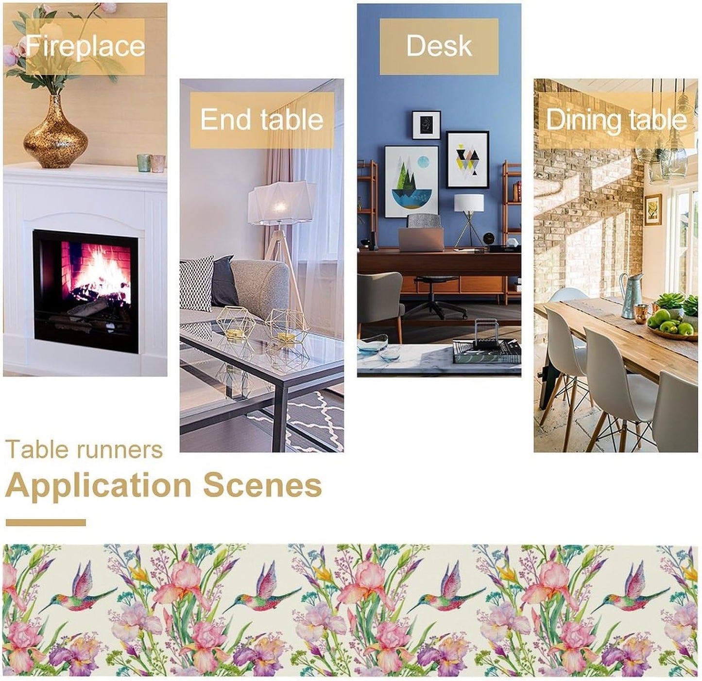 Hummingbird Table Runner,Pink Floral Country Style Table Runner for Kitchen Dining Table Home Party Decoration 13x108 Inch