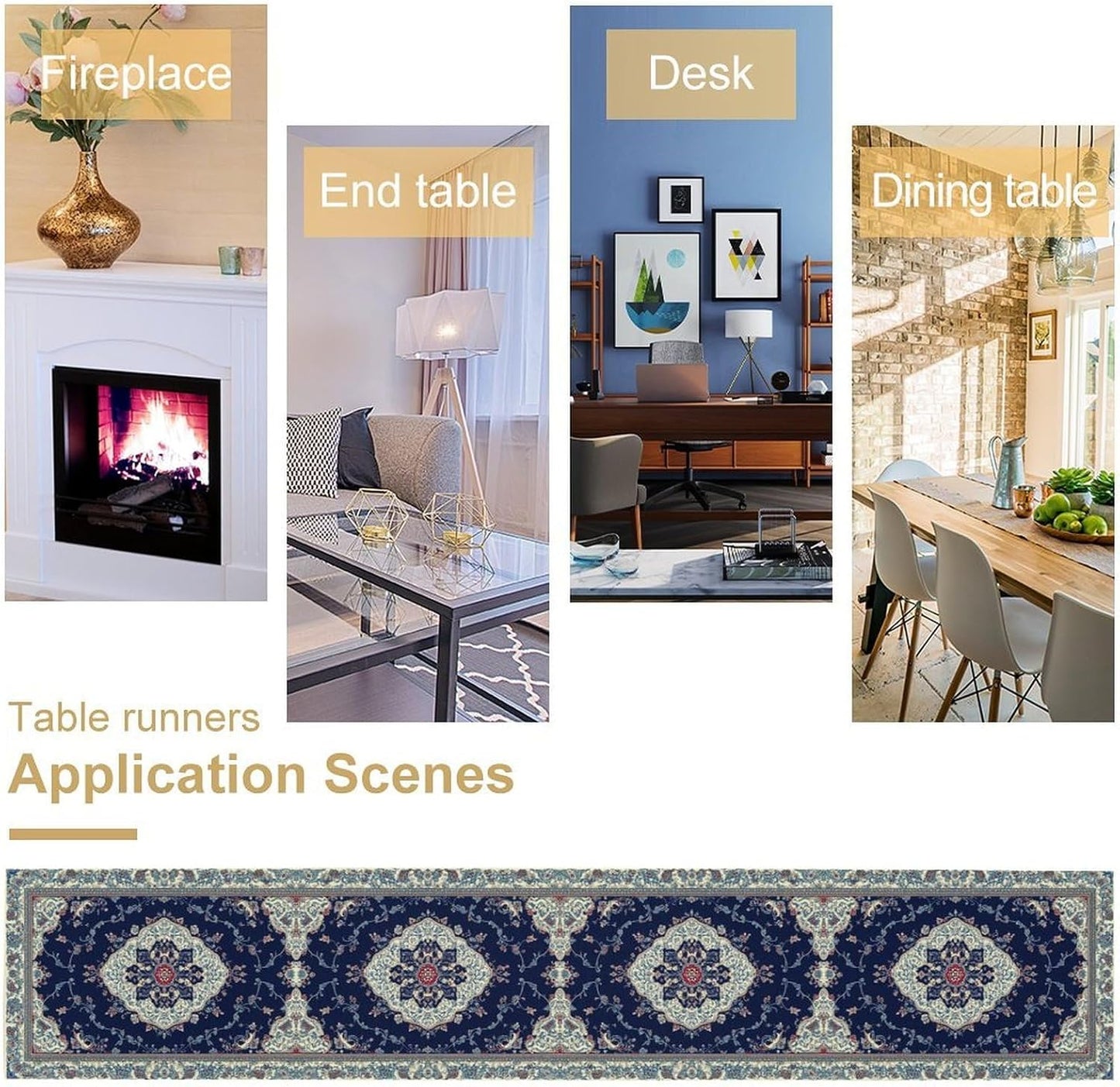 Elegant Palace Boho Blue Table Runner Vintage French Style Farmhouse Geometric Home Farmhouse Kitchen Table Dining Coffee Room Garden Party Wedding Decor 13x60in