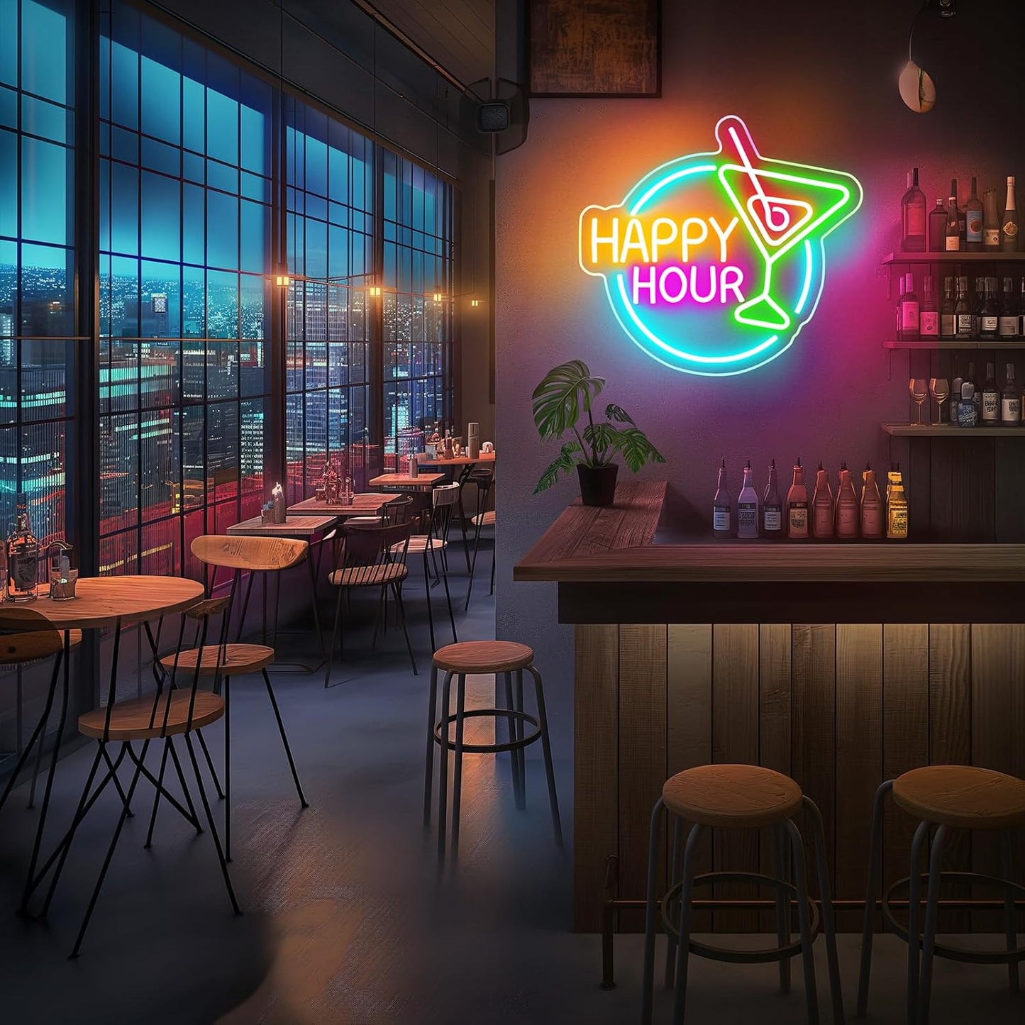 Happy Hour Neon Sign Dimmable Led Happy Hour Neon Bar Signs for Home Bar, USB Powered Bright Cocktails Happy Hour Neon Signs for Wall Decor Bar Pub Man Cave Party Art Decor(14.1*12.5inches)