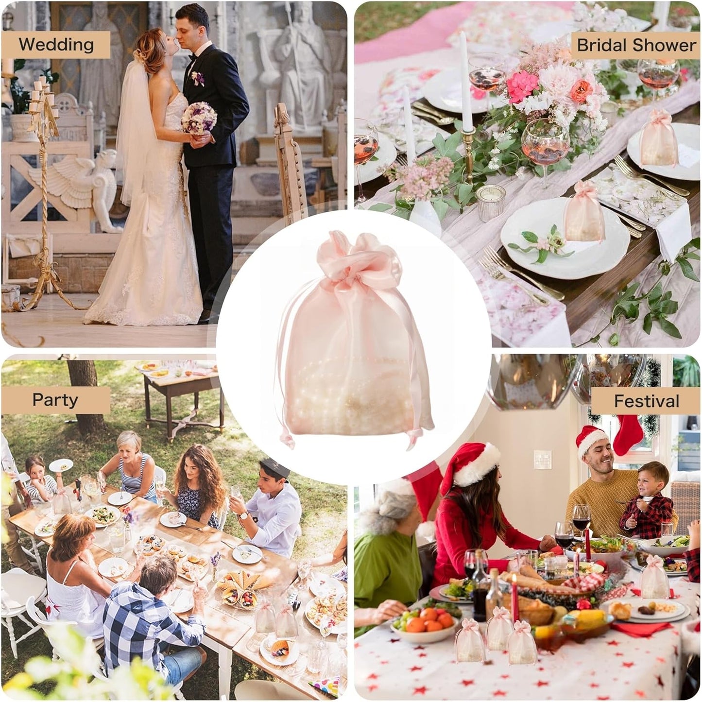 QIANF 20 Pcs Pink Small Organza Bags 4X6 inch for Wedding Favors with Drawstring, Mini Mesh Gift Bags Jewelry Pouch for Candy Bridal Shower Party Favor Baby Shower Christmas