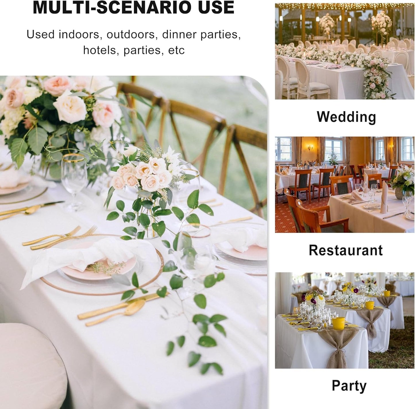 sancua 6 Pack White Tablecloth 90 x 156 Inch - Rectangle Table Cloth for 8 Feet Tables Stain and Wrinkle Resistant Washable Polyester Table Cover for Dining Wedding Banquet Party Buffet Restaurant