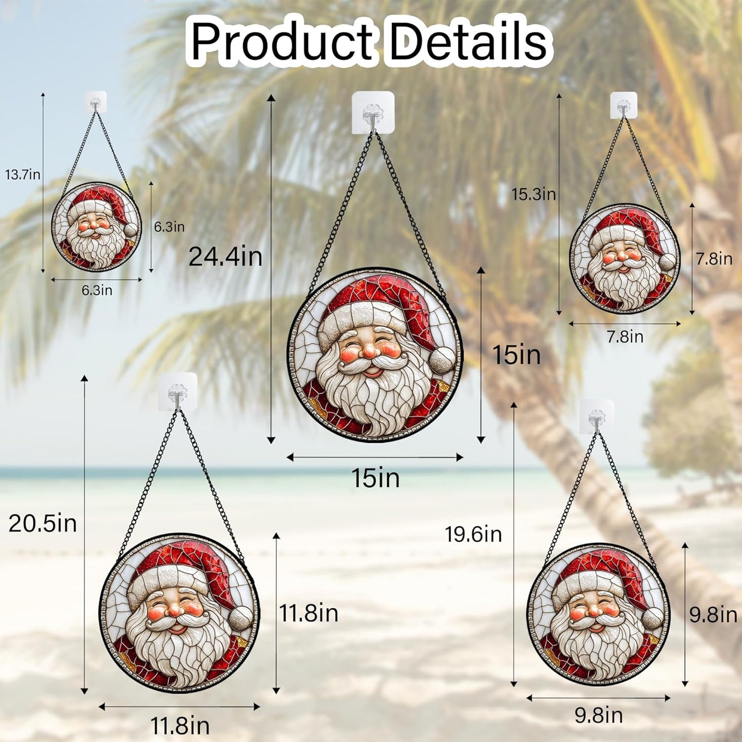 Stained Glass Window Hanging - Red White Santa Claus Suncatcher for Doors Home Christmas Decoration Winter Sun Catcher Thanksgiving New Year Birthday Gifts for Women Men Mom Nana Girl 15 in