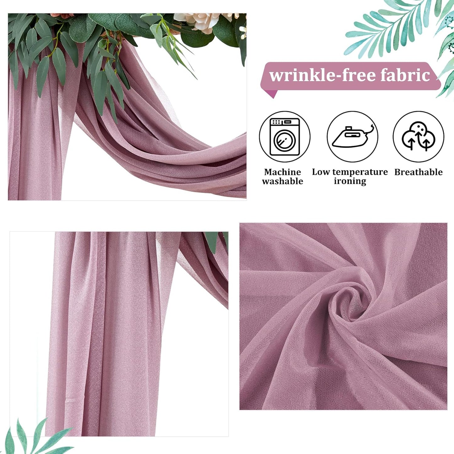 Arch Drapes for Wedding Arch Draping Fabric Dusty Rose Sheer Backdrop Curtain for Ceremony Bridal Party Decor 19Ft Length x 28" Width 2 Panel