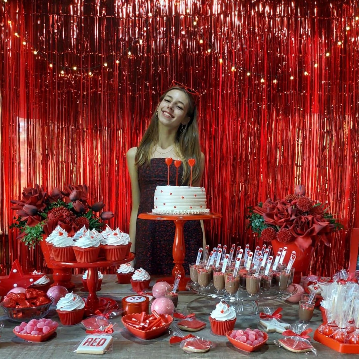 CANREVEL 2 Pack 3.3x8.2 Feet Red Foil Fringe Backdrop Curtains, Tinsel Streamers Birthday Party Decorations, Fringe Backdrop for Stranger Theme Birthday Party Christmas Valentines Day Party