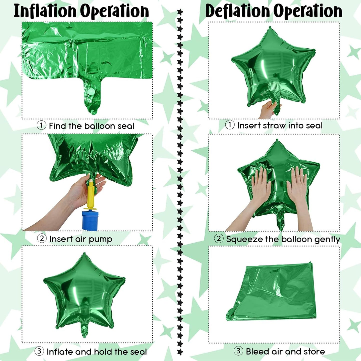 TAOYE Green Star Foil Balloons, 18 Inch Macaron Green Star Foil Balloons Dark Green Light Green White Pentagram Helium Balloons for Jungle Safari Animal Theme Kids Birthday Football Party Decoration